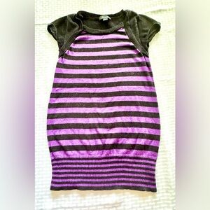 B Wear Byer Girl Striped Sweater Dress Purple Black Cap Sleeve Size L